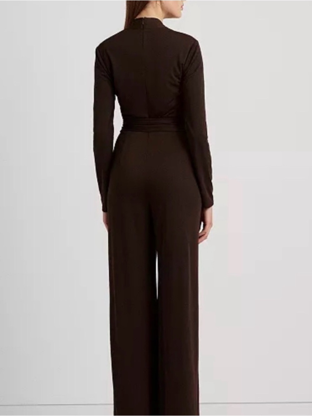 Ralph Lauren Horsebit Belted Surplice Jersey Jumpsuit Chocolate Brown Sz 10 - Picture 4 of 12
